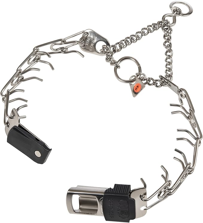Herm Sprenger Dog Training Prong Collar with Quick Release Cliclock Buckle & Swivel Ring | Adjustable Length German Made Stainless Steel Collar for Small to Medium Dogs Up to 15" Neck (2.25mm Prongs)