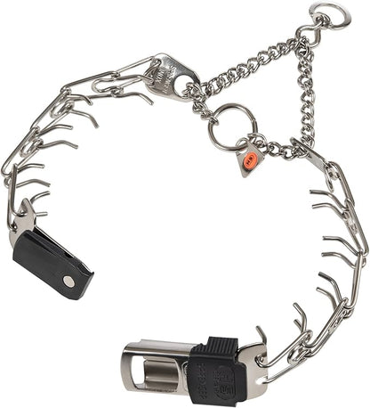 Herm Sprenger Dog Training Prong Collar with Quick Release Cliclock Buckle & Swivel Ring | Adjustable Length German Made Stainless Steel Collar for Small to Medium Dogs Up to 15" Neck (2.25mm Prongs)