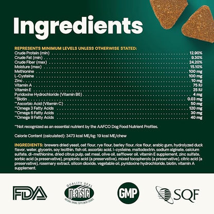 VetriScience Extra Strength Healthy Skin & Coat Chews, Omega Plus Supplement for Dogs, with Balanced Omega 3, 6, 9, Fish Oil and Biotin, Skin Health, Coat Growth and Shine, Duck, 40 Count