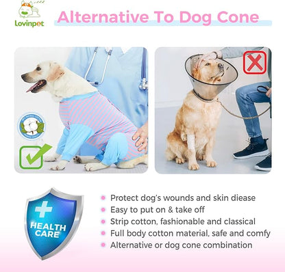 LovinPet Dog Recovery Suit - Medium Large - After Surgery Big Dog Recovery Suit Anti Licking Abdominal Wound Surgical Clothes Post-Operative Vest E-Collar Alternative Recovery Shirt,Blue,M