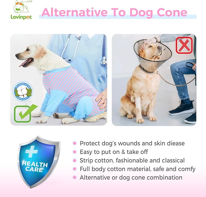 LovinPet Dog Recovery Suit - Medium Large - After Surgery Big Dog Recovery Suit Anti Licking Abdominal Wound Surgical Clothes Post-Operative Vest E-Collar Alternative Recovery Shirt,Blue,L