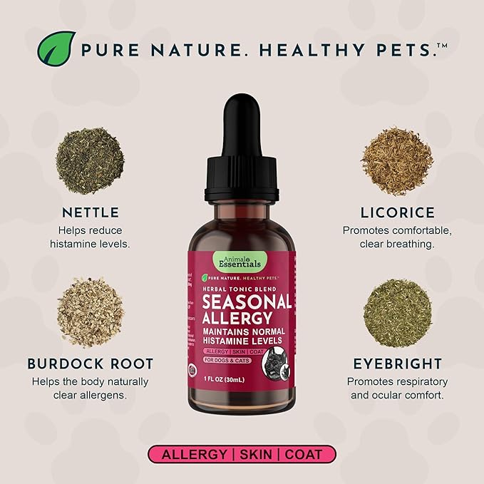 Animal Essentials Seasonal Allergy Treatment for Dogs - Liquid Herbal Support for Dogs & Cats, Wellness Supplement for Sensitive Skin & Seasonal Comfort, Licorice Tincture, 100% Organic - 1 fl oz