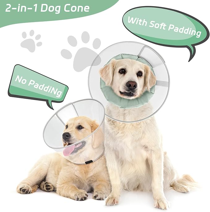 Dog Cone Collar for Recovery: Soft Elizabethan Collar Alternative to Stop Licking, Adjustable Pet Cone for Large, Medium, Small Dogs, for Surgery, Spay, Injury, Skin Treatment (Light Green, L)