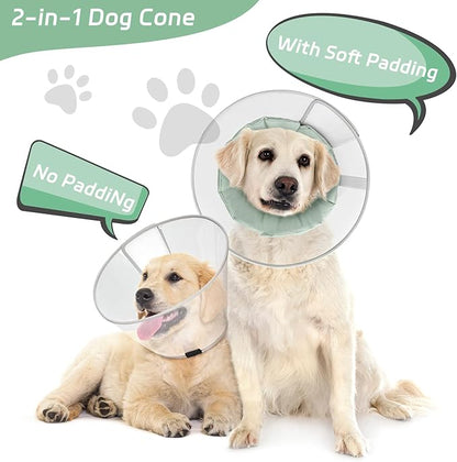 Dog Cone Collar for Recovery: Soft Elizabethan Collar Alternative to Stop Licking, Adjustable Pet Cone for Large, Medium, Small Dogs, for Surgery, Spay, Injury, Skin Treatment