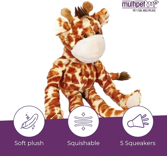 Multipet Swingin Safari Giraffe Dog Plush Toy - Squeaky Toys for All Dogs - Extra Soft Plush - for Cuddling & Playing - Cute Dog Pet Toy (19", 5 Squeakers)