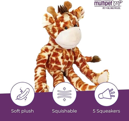 Multipet Swingin Safari Giraffe Dog Plush Toy - Squeaky Toys for All Dogs - Extra Soft Plush - for Cuddling & Playing - Cute Dog Pet Toy (19", 5 Squeakers)