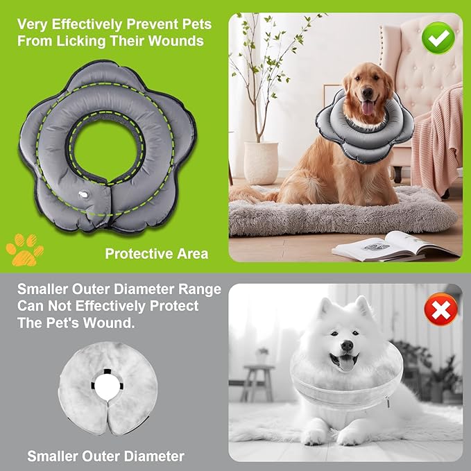 Dog Cone Collar for Large Dogs, Soft Inflatable Dog Donut Alternative After Surgery, Adjustable Protective Pet Recovery Collar, Donut Recovery Collar Prevents Licking for Dogs (Gray, L)