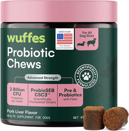 Wuffes Daily Probiotic for Dogs - Supports Digestive Health, Gut Balance, and Immune System - with Prebiotics, Marshmallow Root, and Pumpkin Powder - 60 Soft Chews