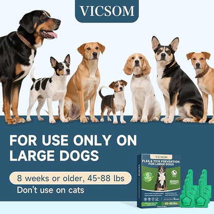 Flea and Tick Prevention for Dogs, 6 Months Supply Dog Flea and Tick Treatment Up to 45 to 88 Lbs, Waterproof Topical Flea Treatment for Large Dogs - Fast-Acting Flea, Tick, and Mosquito Repellent