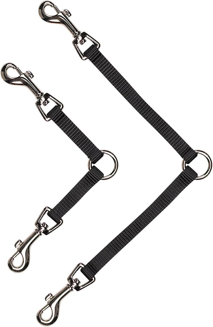 Guardian Gear Nylon 2-Way Small Dog Coupler with Nickel-Plated Swivel Clip, 4", Black (Pack of 2)