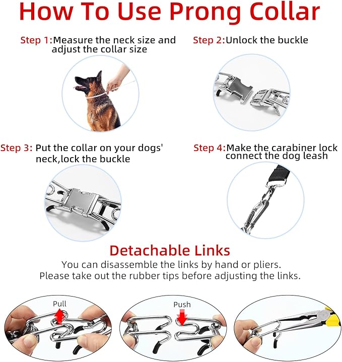 Prong Collar for Dog Large, Pinch Collar for Dogs,Choke Collar for Dogs, Quick Release Buckle and Carabier Lock, Comfort Rubber Tips, for Large Dogs (Large, 4.0mm,23.6-Inch, with Buckle)