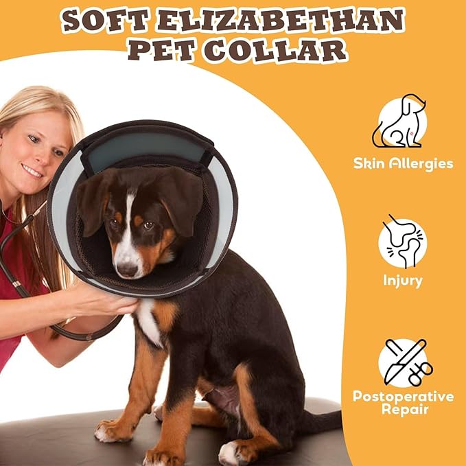 Soft Dog Cone for Dogs After Surgery,Foldable Dog's Cone Collar,Adjustable E Collar Alternative to Stop Licking,Pet Cones for Dog,Doggy Surgery Collar,Dogs Recovery Collars & Cones,Brown,M
