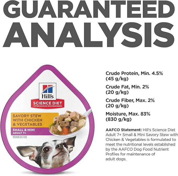 Hill's Science Diet Adult 7+ Small & Mini Wet Dog Food, Chicken & Vegetables, 3.5 oz. Trays, 12-Pack