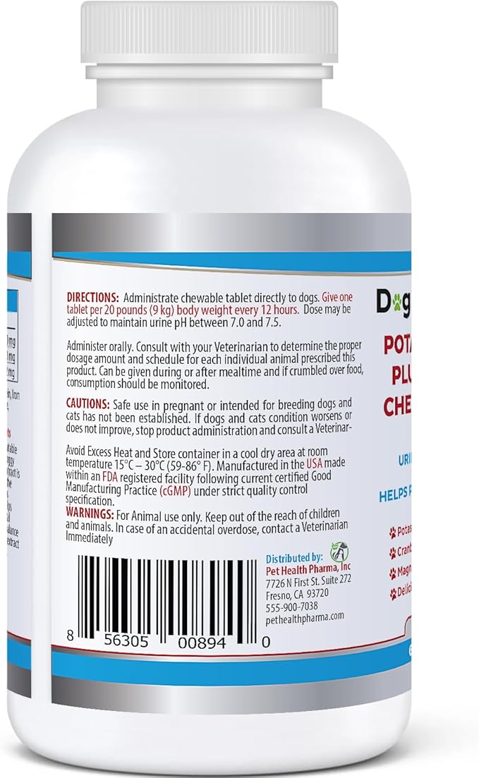 Potassium Citrate Plus Cranberry with Magnesium Supplement for Dogs (60 Tablets) - Urinary Tract Support - Helps Deter Formation of Calcium Oxalate Stones-Deters Bladder & Kidney Stones(Made in U.S.A)