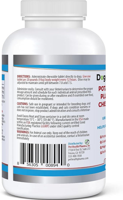 Potassium Citrate Plus Cranberry with Magnesium Supplement for Dogs (60 Tablets) - Urinary Tract Support - Helps Deter Formation of Calcium Oxalate Stones-Deters Bladder & Kidney Stones(Made in U.S.A)