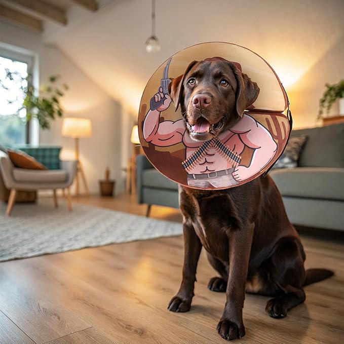 EXPAWLORER X-Large Widen Soft Dog Cone Collar - Inflatable Dog Neck Donut Collar Alternative After Surgery to Stop Licking,Adjustable Protective Recovery E Collar(Cow boy)