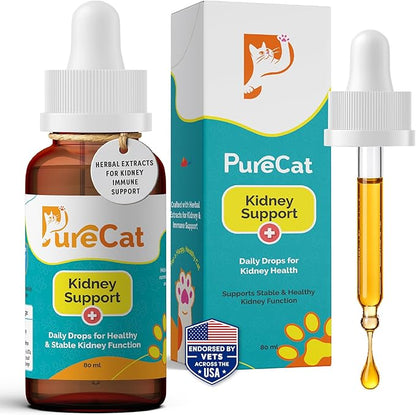 Kidney Support Drops | Cat Health & Wellness Drops with Rehmannia | Liquid Vitamins & Supplements for Kidney Function | Natural Cat Wellness Formula | 80 ml