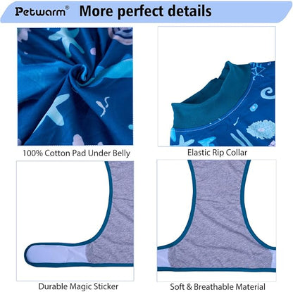 PetWarm Dog Suit for Surgery Recovery, Clothes for Dogs, Dog Onesie After Surgery, Lightweight Recovery Suit for Post-Op Comfort, Covers Sensitive Areas, Marine Animal Patterns, Blue, L