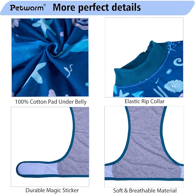 PetWarm Onesie for Dogs After Surgery, Dog Cone Alternative, Post-Op Dog Suit, Soft Onesie for Comfort and Body Protection, Recovery Bodysuit for Male or Female Dogs, Marine Animal Patterns, Blue, S