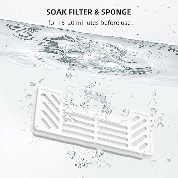 uahpet 6 Pack Replacement Filters & 8 Pack Replacement Filter Sponges for Stainless Steel Pet Fountain Pro (with Water Level Window Version), Water Fountain is not Included