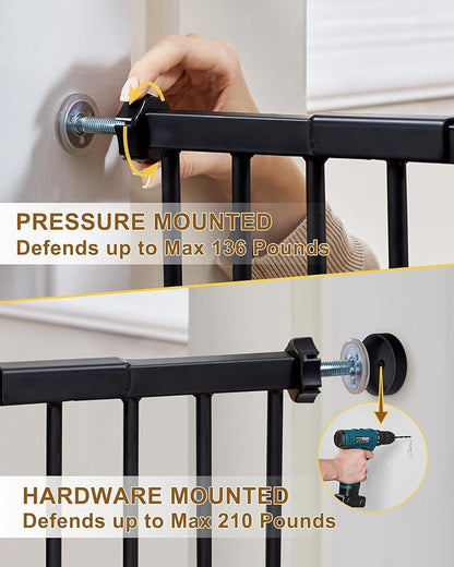 InnoTruth 29-39.6”Baby Gate for Stairs & Doorways,28" Tall Dog Gate for Pets,Dual-Lock Safety and One Hand Opening Design,Pet Gate for Hallways,Outdoors,Wall-Friendly Pressure Mounted, Pure Black