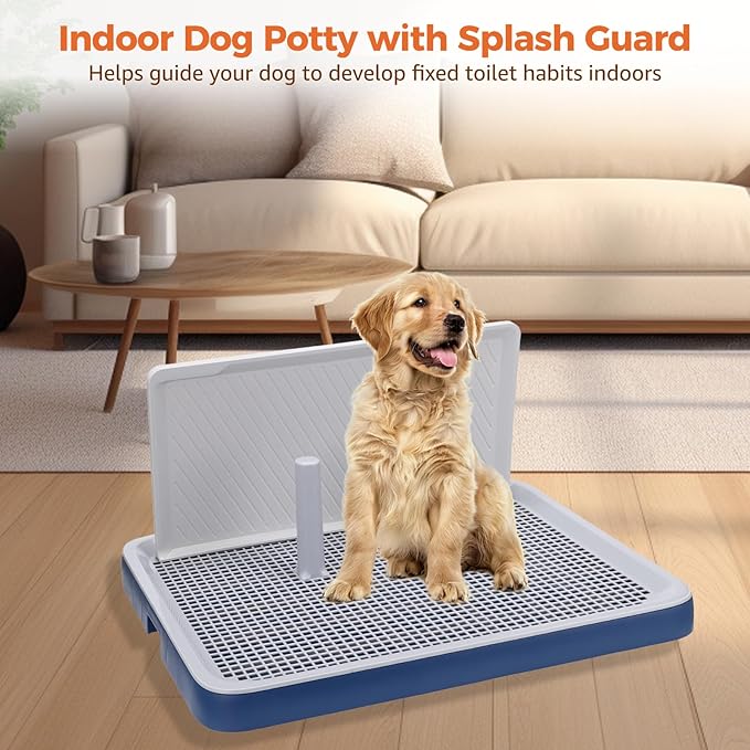 Indoor Dog Potty Tray with High Wall, 19.3 x 24.8 in Mesh Training Toilet for Puppy and Small Dogs, Deep Base Pee Pad Holder with Splash Guard, Non-Slip Bottom, Easy-Clean, House Training Use