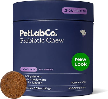 PetLab Co. Probiotics for Dogs - Support Gut Health, Occasional Diarrhea, Digestive Health, Paw Licking & Seasonal Allergies - Pork Flavor - 30 Soft Chews - Formulated for Large Dogs