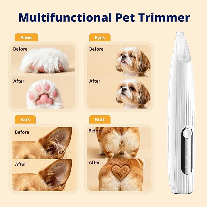 Silent Pet Paw Trimmer | Cordless Shaver for Dogs, Cats, Big & Small Animals with Light | Rechargeable Home and Salon Grooming Tool for Paws, Face, Ears, Butt