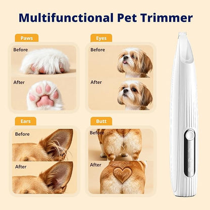 Silent Pet Paw Trimmer | Cordless Shaver for Dogs, Cats, Big & Small Animals with Light | Rechargeable Home and Salon Grooming Tool for Paws, Face, Ears, Butt