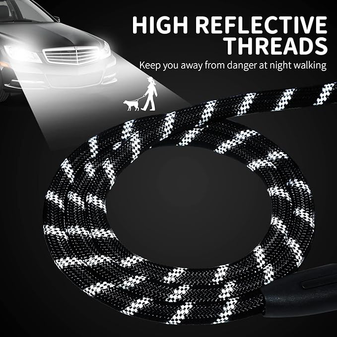 Long Dog Leash for Training 20Ft-Reflective Nylon Rope with Swivel Hook-Recall Agility Lead for Large Small Medium Dogs Outside Walking Hiking-Black Diam 1/2"