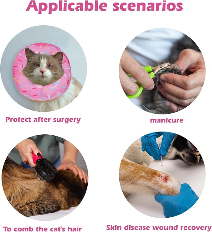 Comfortable Adjustable Dog Cone for Small Dogs and Cats - Soft Protective Recovery Collar After Surgery, Washable Elizabethan Collar to Stop Licking Wounds (Donut Pink, S)