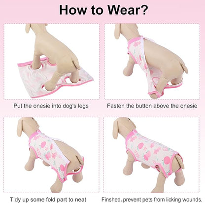 SAWMONG 2 Pack Recovery Suit for Dogs After Surgery, Dog Recovery Suit Soft Polyester, Pet Spay Surgical Suit Female Male, Dog Onesie Body Suit Substitute E-Collar Cone(Strawberry+ Peach,XXL)