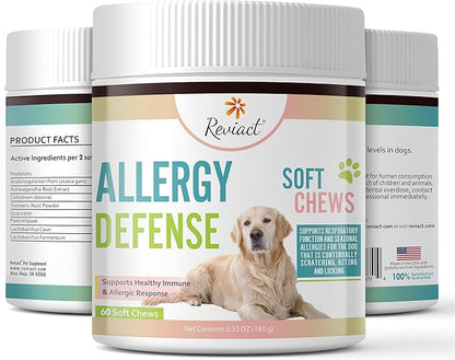 Allergy and Immune Support for Dogs – Itchy Skin Relief with Probiotics, Digestive Aid, Anti-Itch, Dry Skin & Coat Health, Hot Spots and Paw Licking, 60 Chewable Treats