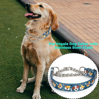 Martingale Collar with Chain, Cute Dog Design Pattern Choke Collar for Medium & Large Dogs (XL)