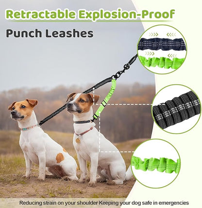 Double Dog Leash - 360°Swivel Tangle Free Splitter Attachment, 2 Dogs Multi-Functional Leashes, Dual Rope for Outdoor Walk Train Small Medium Large Two Pet, Green