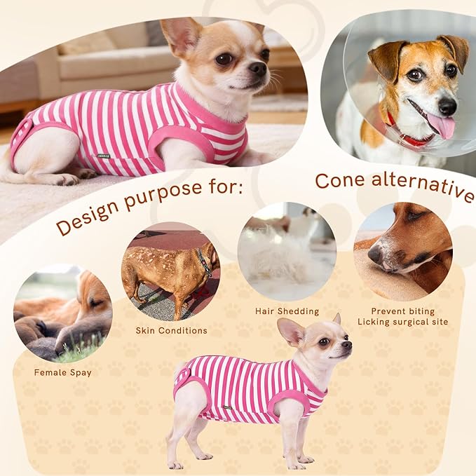Dog Surgery Recovery Suit Dogs Neuter Spay Female Male Protective Clothes, Pink S