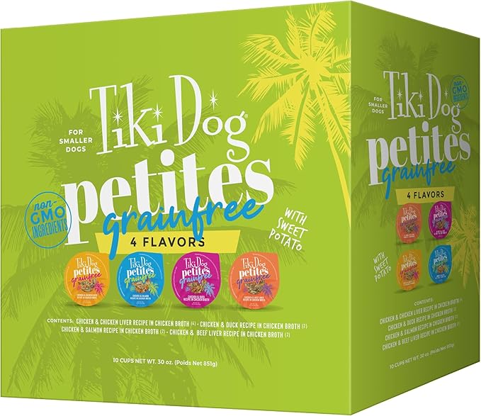 Tiki Dog Petites Grain Free, Variety Pack, Nutrient Dense Meat, Wet Dog Food for Small Breed Dogs and All Life Stages, 3 oz. Cans, Pack of 10