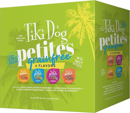 Tiki Dog Petites Grain Free, Variety Pack, Nutrient Dense Meat, Wet Dog Food for Small Breed Dogs and All Life Stages, 3 oz. Cans, Pack of 10