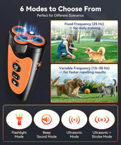 Dog Bark Deterrent Device, 3X Ultrasonic Anti Barking Device for Dogs, 6 Modes 23FT Range Bark Control, Stop Barking Neighbors Dog, Safe & Humane Rechargeable Behavior Correction Devices - Black