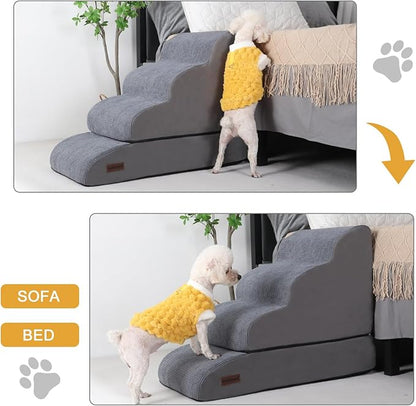 Aodisman 4-Step Dog Stairs and Ramp for Beds or Couches – Non-Slip Sturdy Pet Steps for Small Dogs and Cats,21" H,Grey