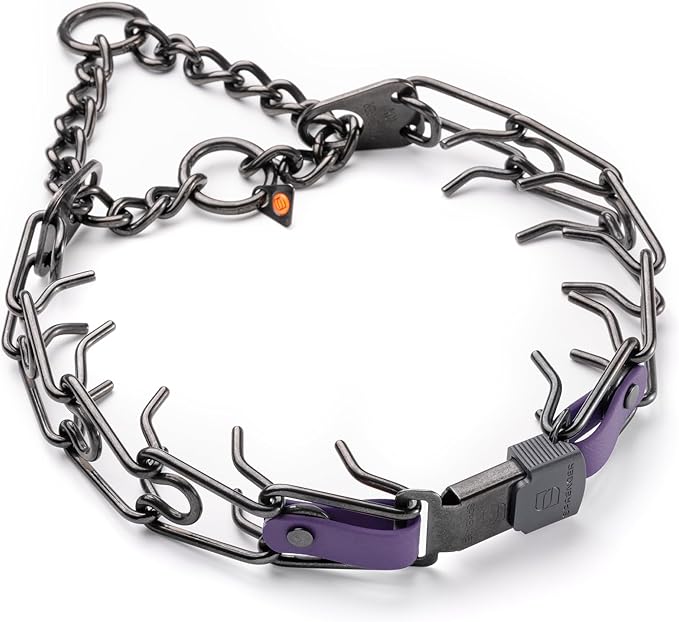 Herm Sprenger Black Stainless Steel Dog Collar with Quick Release ClicLock Buckle O-Ring Biothane Insert Training Collar Made in Germany (Violet Purple, 25in x 4.0mm(Neck Size up to21-22in))