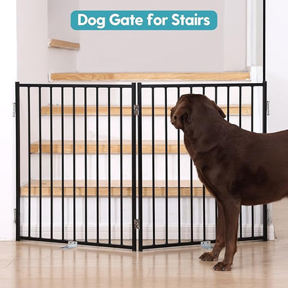 No Pawblems Free Standing Dog Gate, 30" Tall Foldable Dog Fence for Indoor, Up to 52 Inch Extra Wide Puppy Gate Extension for Stairs, Hallways, Doorways, Deck, Yard (Black, 2 Panels)