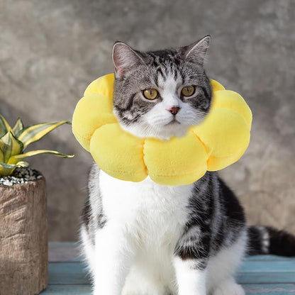 Soft Dog Cone Collar Inflatable Pet Recovery Calming Neck Pillow Adjustable After Surgery Collars Fluffy Flower Protective Elizabethan Alternative for Small Medium Cats Dogs