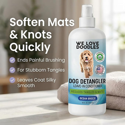 We Love Doodles Dog Detangler Spray - Leave-in Conditioner for Dogs - Dog Detangling Spray - Dematting Spray for Dogs - Tangle Remover - Made in The USA - Large 16 fl oz (Ocean Breeze)