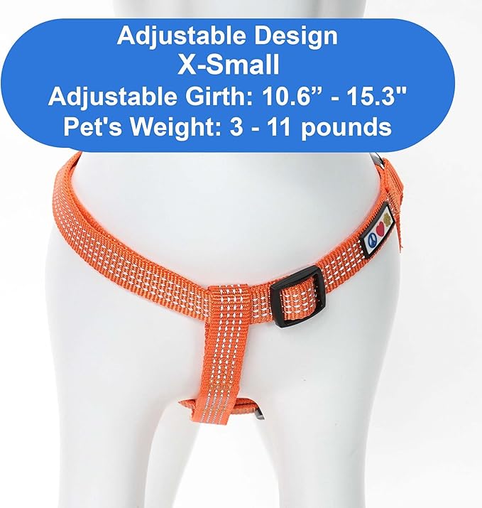 Pawtitas Reflective Step-in Dog Harness – Adjustable No-Pull Vest for Puppies to Seniors, Safe & Comfortable, XS Orange
