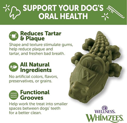 Whimzees Wellness Alligator Dog Dental Treat, Chews, Freshens Breath, Medium Size, 12.7 oz Bag, 12 Count