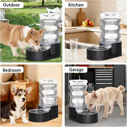 RIZZARI Dog Food Water Dispenser: 7L Large Black Stainless Steel Gravity Water Feeder - Easy Refill, Detachable 304 Stainless Bowl - for Busy Multi-Pet Owners & Medium Pet- Home Kitchen & Yard