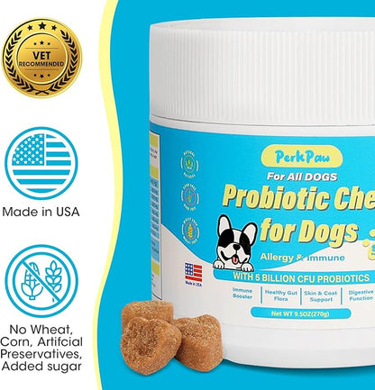 Probiotics for Dogs, Dog Probiotics for Diarrhea & Bowel Support, Digestive Enzymes Promotes Gut Health, Immunity Health & Itch Relief, Prebiotics and Probiotics (Chicken)