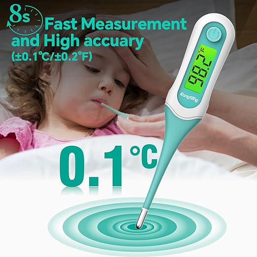Digital Oral Thermometer, 8s Fast Reading Thermometer for Adults and Kids with 3 Color Backlit and Fever Alarm for Oral, Rectal, Underarm