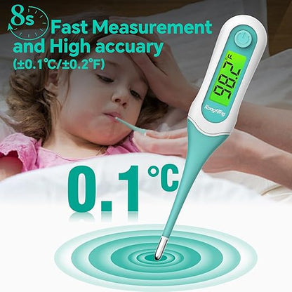 Digital Oral Thermometer, 8s Fast Reading Thermometer for Adults and Kids with 3 Color Backlit and Fever Alarm for Oral, Rectal, Underarm